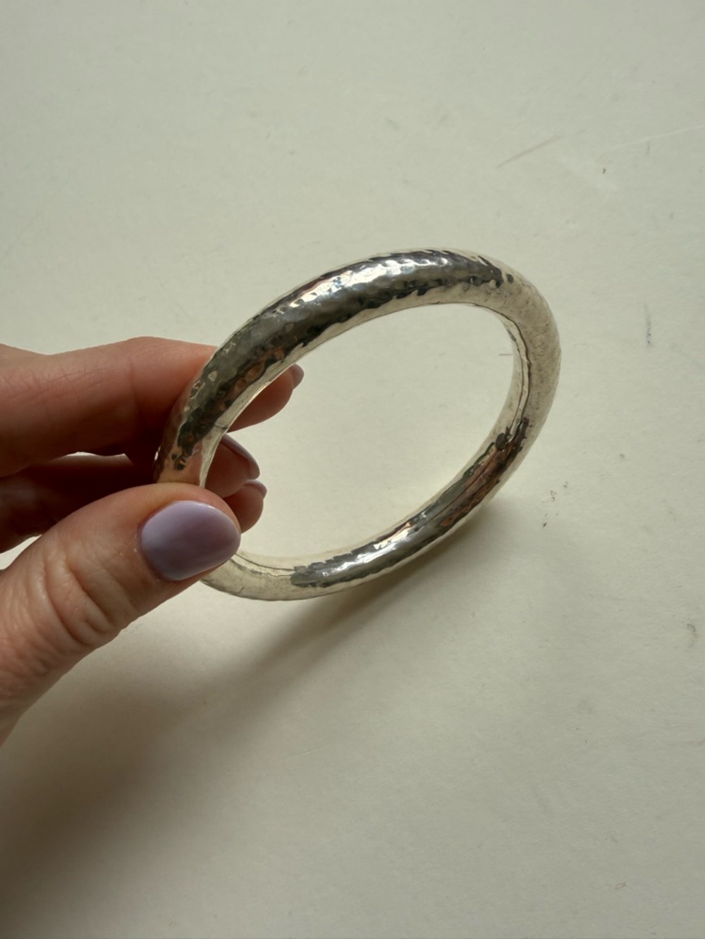 Sterling Silver Hammered Bangle Bracelet - Picture 8 of 9